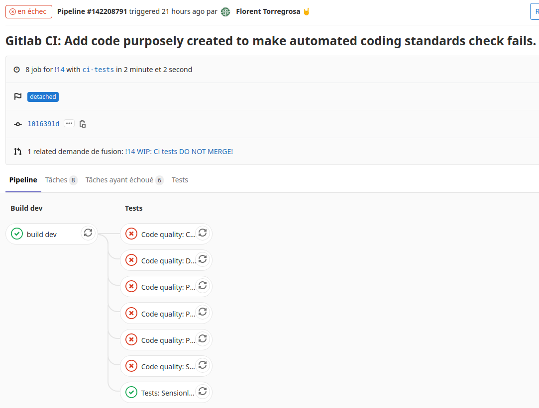 Pipeline Gitlab CI échec Pipeline Gitlab CI échec