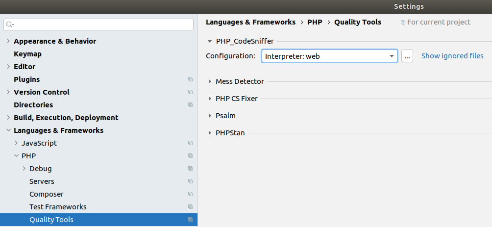 Étape 1 de configuration de PHPCS dans PHPStorm Étape 1 de configuration de PHPCS dans PHPStorm